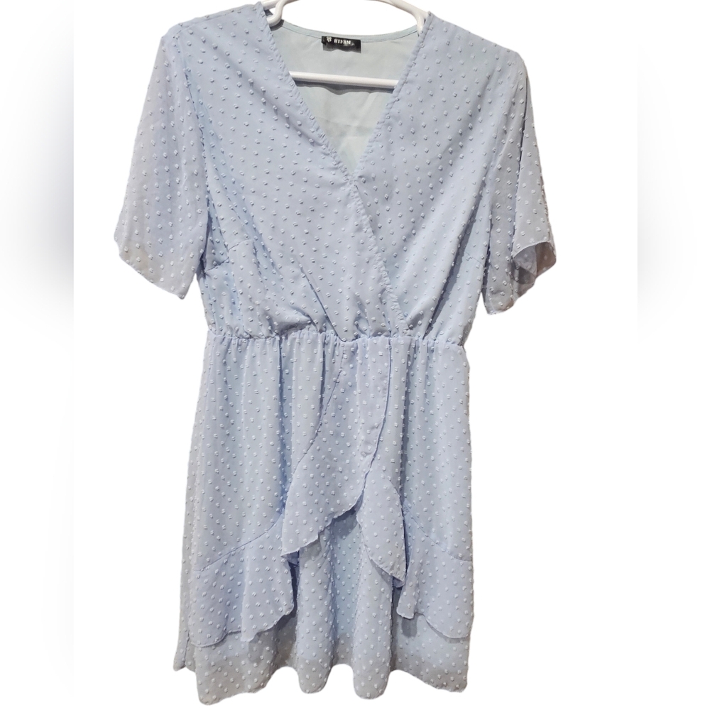 BTFBM Women's Dress Light Blue Size Extra Large Swiss‎ Dot Chiffon
